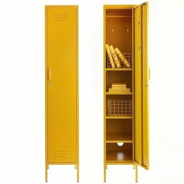 Steel Furniture Warehouse Steel Single Door Skinny Wardrobe Storage Cabinet Cupboard Locker - Mustard Yellow Carbon Steel Free Standing Cabinet