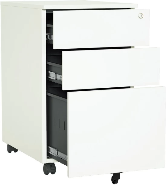 Steel Furniture Warehouse Steel 3 Drawer Side Handle Mobile Pedestal Filing Cabinet Locker - White Metal Free Standing Pedestal