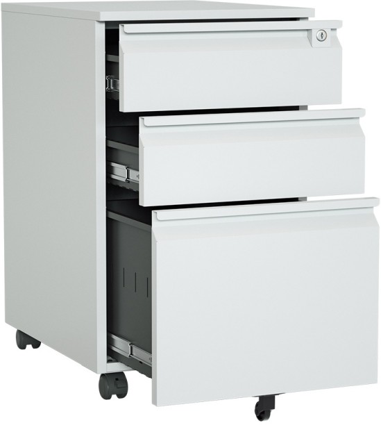 Steel Furniture Warehouse Steel 3 Drawer Swan Handle Mobile Pedestal Filing Cabinet Locker - Light Grey Metal Free Standing Pedestal