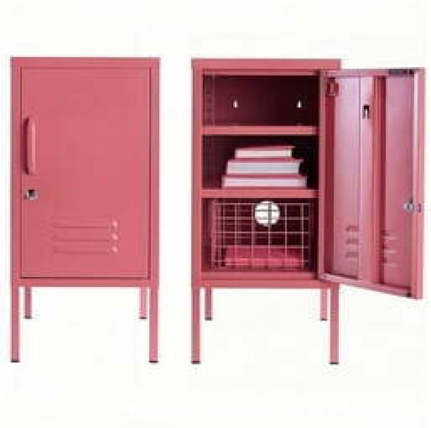 Steel Furniture Warehouse Steel Single Door Bedside Pedestal Locker Shorty Storage Cabinet - Raspberry Pink Metal Free Standing Cabinet
