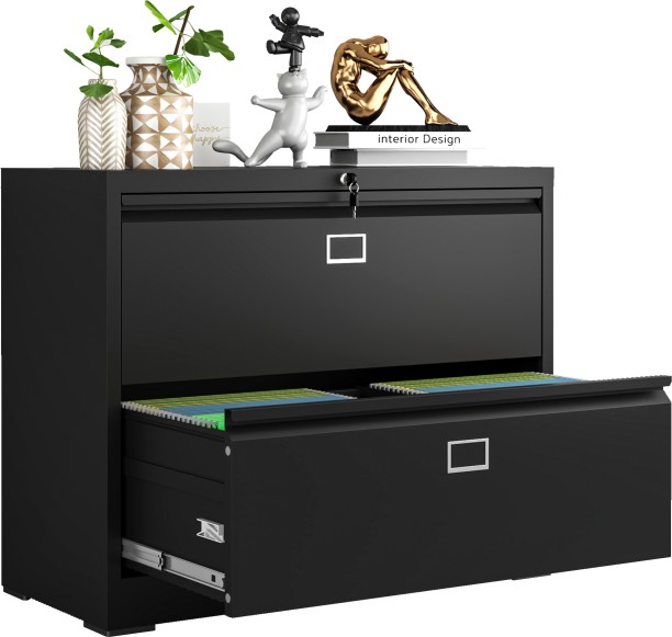 Steel Furniture Warehouse Steel Lateral 2 Drawer Swan Handle Filing Cabinet Cupboard Locker With Card Slots - Black Metal Free Standing Locker