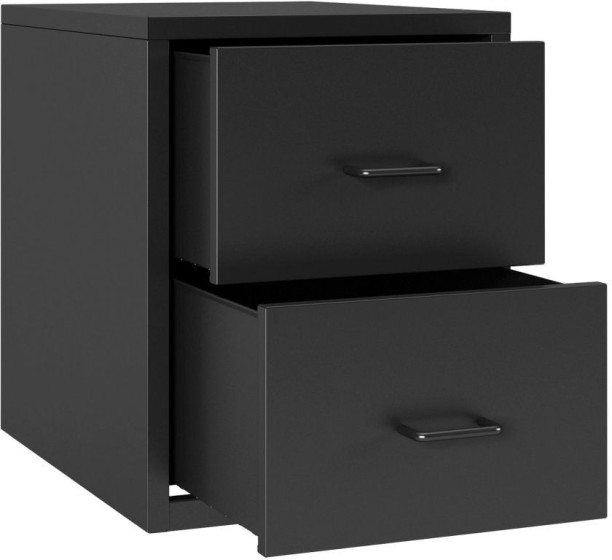 Steel Furniture Warehouse Steel Desk Organizer 2 Drawer Desktop Storage Cabinet - Black Metal Free Standing Chest of Drawers