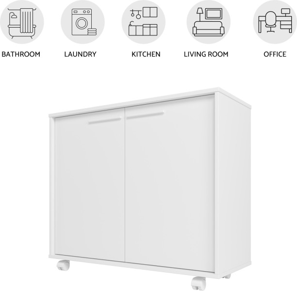 Click Furniture Lismore White Mobile Utility Cabinet Engineered Wood Free Standing Cabinet