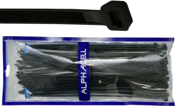 Alphacell Cable tie - 400mmx7.2mm black (qty100) Plastic Stainless Steel Cable Tie