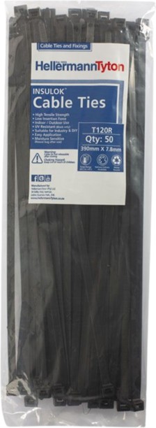 HellermannTyton Cable Ties HT 390x7.6mm T120R Plastic Hook and Loop Cable Tie