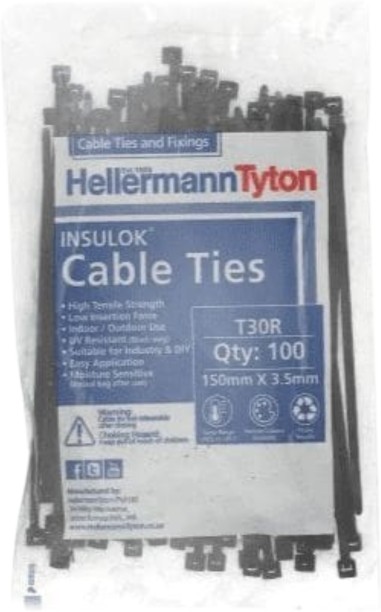 HellermannTyton Cable Ties HT 150x3.5mm T30R Plastic Hook and Loop Cable Tie