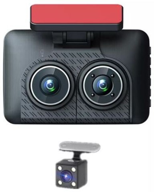 Prime Mart AB-QC34 300Mah 3-Camera Lens Car DVR 4″ Full HD 1080P Dash Cam With G-Sensor Macro  Lens