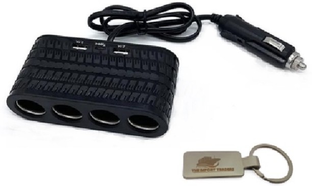 joburgdeals Car Charger 4 Lighter Sockets 2 USB + 1 Type-C Adapter With TIT Keychain 12 W Car Charger