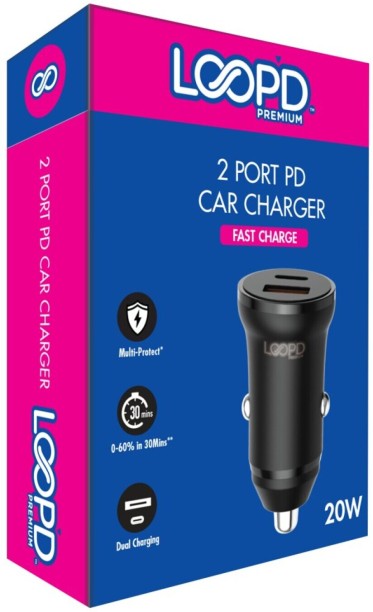 Loopd Dual Car Chrgr Pd/Usb 20W 20 W Car Charger