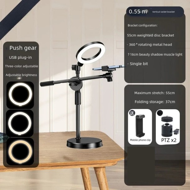 LAHDEK 30CM Overhead Tripod for Phone with Ring Light Desktop Cellphone Bracket for Video Shooting Photography Shooting Floor Stand Car Mobile Holder