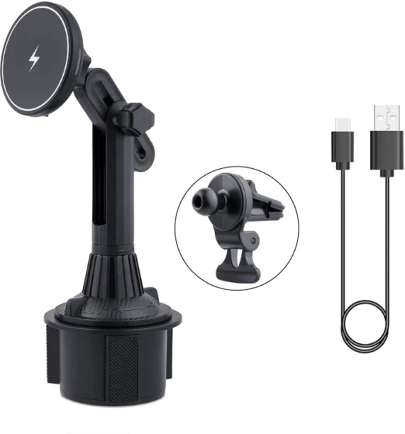 LAHDEK 15W Magnetic Wireless Car Mount For MagSafe Cup Holder Car Phone Mount Car Mobile Holder