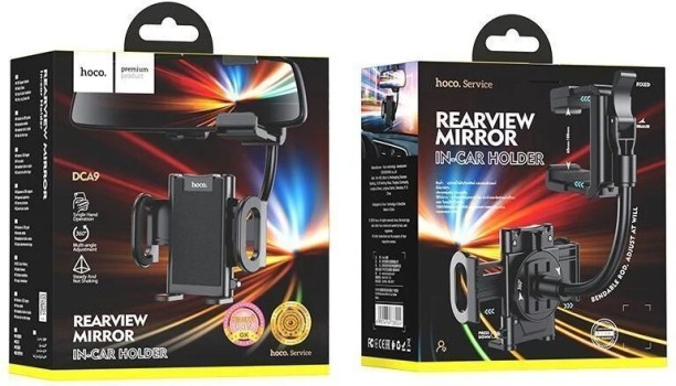 Hoco DCA9 Rearview Mirror Car Phone Holder Black Car Mobile Holder