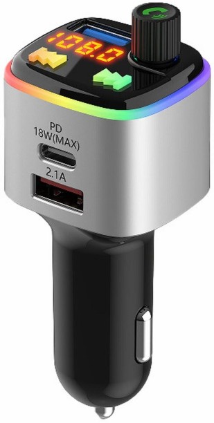 General Aerbes AB-CZ03 Multifunctional Wireless RGB Car MP3 Player FM Transmitter Supercharge 2.1 A Multiport Mobile Charger with Detachable Cable