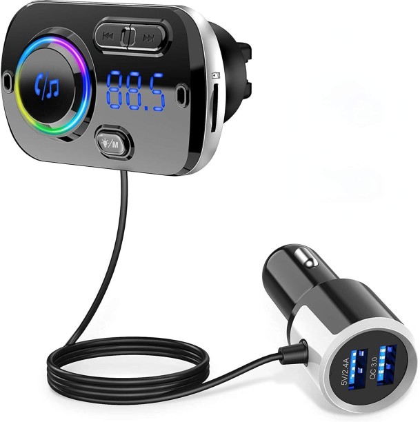 Flycross FM Transmitter Bluetooth 5.0 Hands-Free Car Kit with Quick Charge QC 3.0 Car Radio Adapter with Microphone CVC Noise Reduction Car Stereo