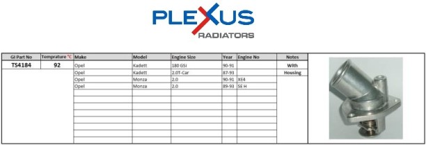 PLEXUS (TS4184) Thermostat Kadett 87- 92° Car Thermostat Housing