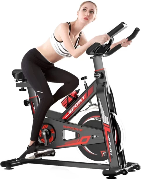 TL High-Performance Indoor Cycling Spin Bike – Adjustable Magnetic Resistance, LCD Monitor, Cardio Training (Black/Red) Indoor Cycles Cardio Exercise Bike