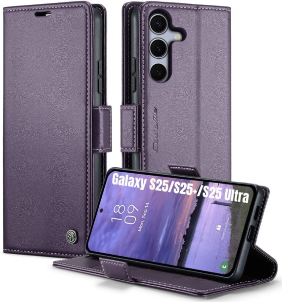 Retro Flip Flip Leather Wallet Cover for Galaxy S25 - Purple Book Cover for Samsung Galaxy S25