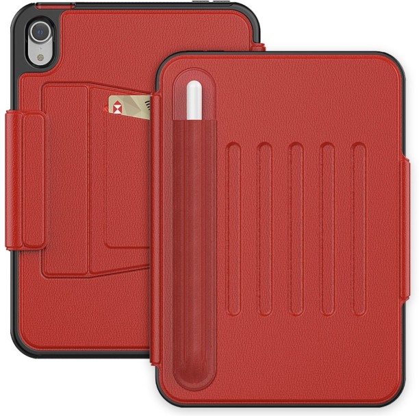 Celltime LeatherBlazer Shockproof Rugged Cover Compatible with iPad Mini 7 (A17 Pro) - Red Flip Cover for iPad Mini 7 (A17 Pro)