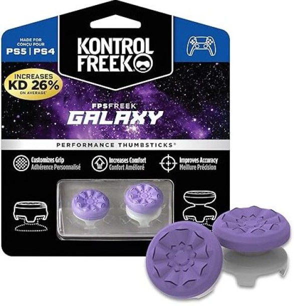 Kontrol Freek Galaxy Purple for PlayStation 4 (PS4) and PlayStation 5 (PS5) | Performance Thumbsticks | 1 High-Rise, 1 Mid-Rise | Purple Protective Case for PlayStation