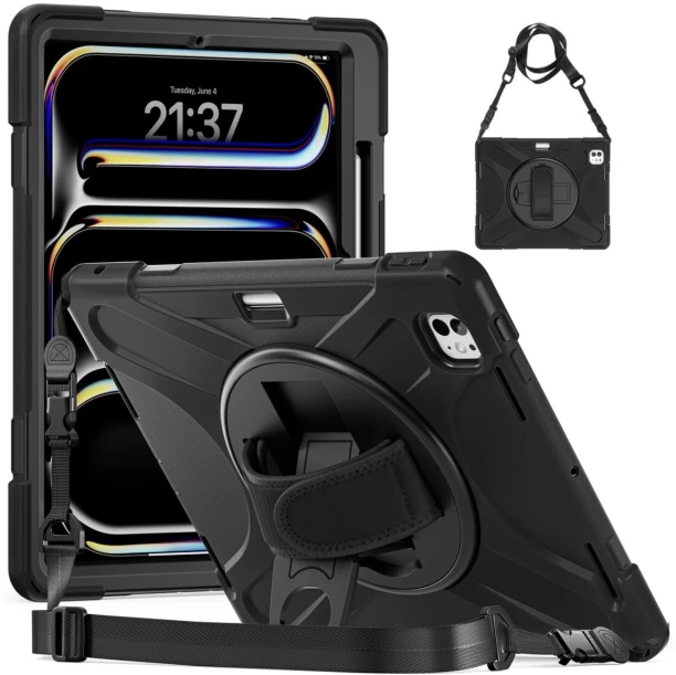 CellTime PirateKing Shockproof Rugged Case Compatible With iPad Pro 13" (M4) 2024 - Black Protective Case for Apple iPad Pro 13" (M4) 2024