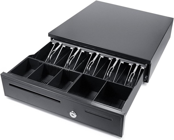 Tradekite Heavy-Duty POS Cash Drawer with 5 Bill & 5 Coin Compartments, Triple Lock Security, Compatible with POS Systems & Printers Table Top Cash Register