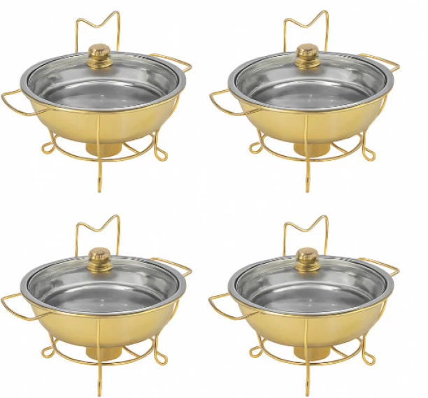 EverythingMART 6L Round Buffet Server with Glass Lid and Lid Holder 6 l Single Pan