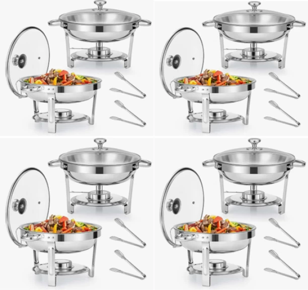 EverythingMART 8 x 5L Round Chafing Dishes With Glass Lids 5 l Single Pan