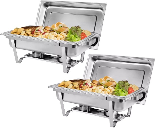 SpSp Single Pan Chafing Dishes set of 2 Stainless Chafer with Full Size Pans, Rectangle Catering Warmer Server with Lid 20 l Single Pan