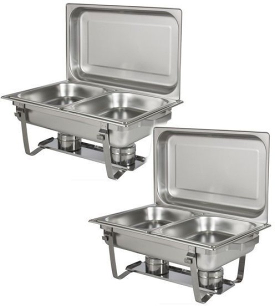 SMTE Yax Set Of 2 Stainless Steel Double Chafing Dish-S-(11l)-M-(16L) - M 280 quart Double Pan
