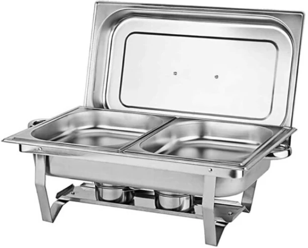 Durable Food Warmer, Chafing Dish 9L Stainless Steel Chafing Dish Set Food Warmer Buffet Chafing Dishes Set for Catering Buffet Warmer with Folding Frame 9 l Double Pan