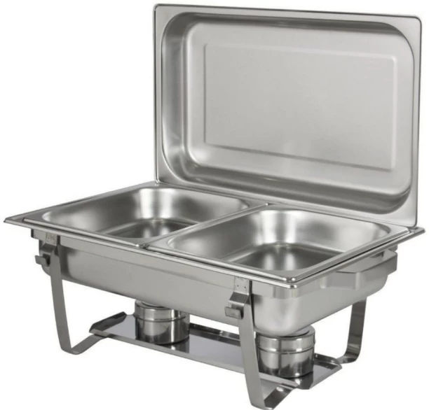 SMTE Stainless Steel Double Tray Chafing Dish - Food Warmer & IYWA Serving Spoon 280 quart Double Pan