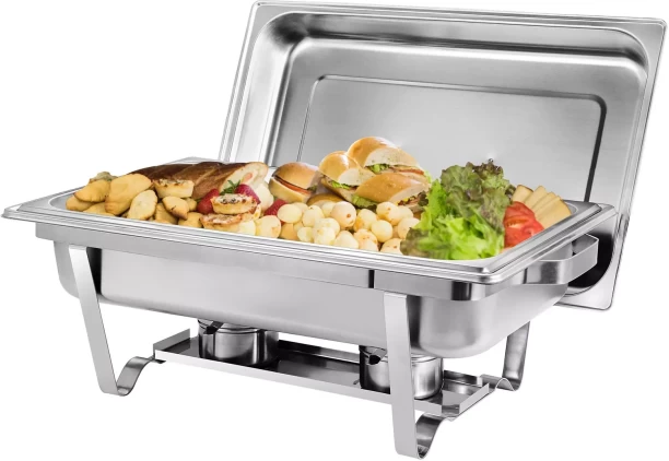 SpSp Chafing Dish Stainless Chafer with 6 Full Size Pans, Rectangle Catering Warmer Server with Lid 10 l Single Pan