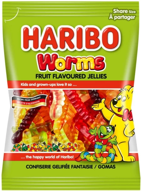 Haribo Worms Fruit & Flavoured Jellies Chewing Gum