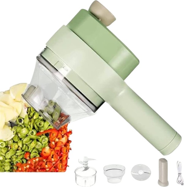 Generic Handheld 4-in-1 Electric Vegetable Plastic Stainless Steel Chopper