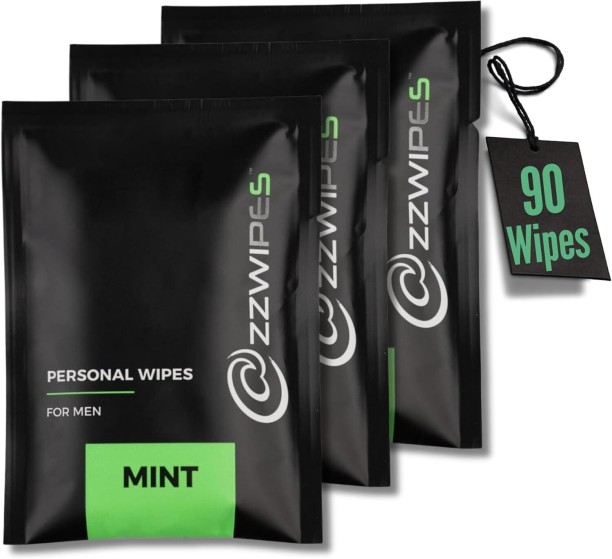 ZZWIPES Intimate Wet Wipes for Men - Individually Wrapped Mint-Scented Body Wipes Pack of 90 (21 g)