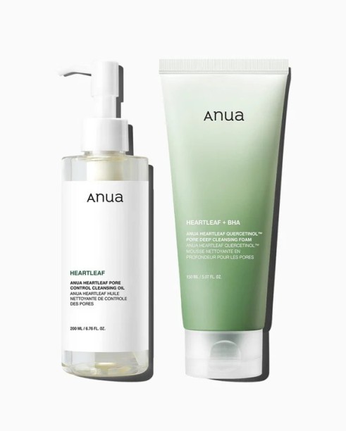 Anua Double Cleansing Duo — Heartleaf Pore Control Cleansing Oil + Quercetinol Pore Deep Cleansing Foam