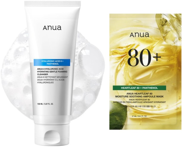 anua Combo-Heartleaf 80 Mask and 8 Hyaluronic Acid Hydrating Gentle Foaming Cleanser