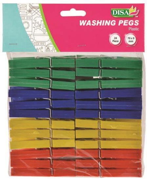 ORM Washing Pegs - Assorted Colours - Plastic - 70mm - 24 Piece Plastic Cloth Clips
