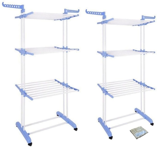 SMTE Aluminium Floor Cloth Dryer Stand 2 x Drying Rack/Washing line - 3 Layer Multi Hanger