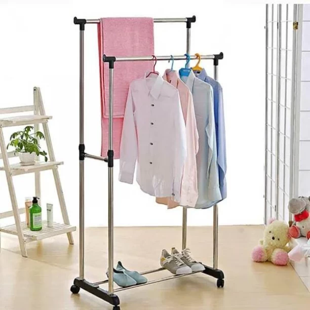 Perfect Dealz Steel Floor Cloth Dryer Stand Stainless Steel Double Pole Clothing Rail