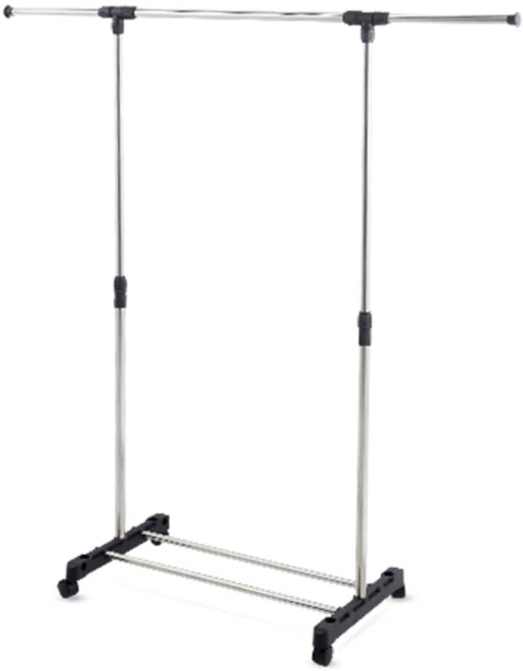 Generic Steel Floor Cloth Dryer Stand Single Pole Adjustable Clothes Hanger Rack With Wheels