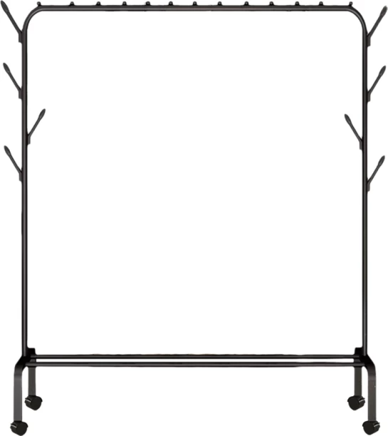 Topika Steel Floor Cloth Dryer Stand Heavy-Duty Industrial Clothes Rack, Wheels, Rolling Rail with Hooks