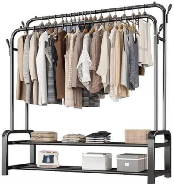 Perfect Dealz Steel Floor Cloth Dryer Stand Double Pole with Shoe Stand