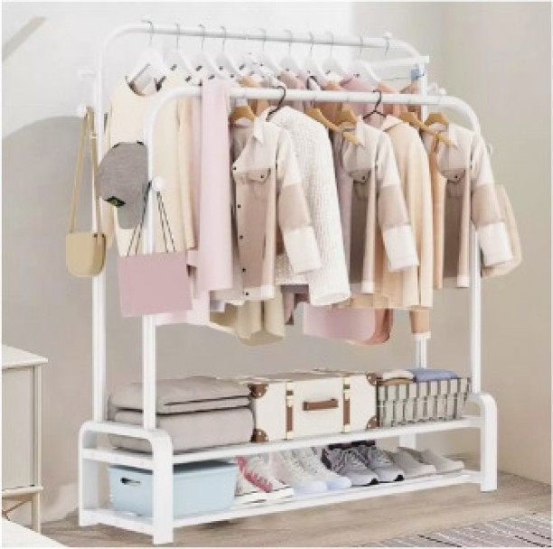 Drying Rack Multifunction Steel, Aluminium Floor Cloth Dryer Stand Clothes Double Rack White