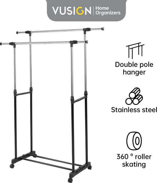 Vusign Adjustable Double Rod Clothing Rack Stainless Steel Clothesline