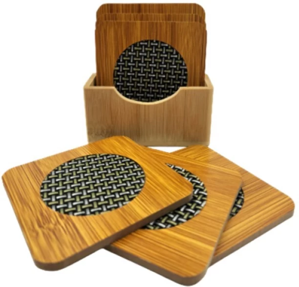 Takme Home Square Reversible Bamboo Coaster Set