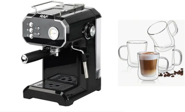 RAF Twin Brewing Espresso And Cappuccino Coffee Maker with 4pcs-250ml-Korean Style Body Shaping Cup 2 Cup Coffee Machine