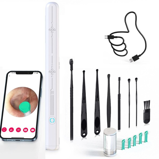 BezosMax Ear Wax Removal Tool 1080P HD Wireless Ear Camera, Visible Earpick with 6 LED Lights & Type-C Fast Charging, Smart WiFi Ear Endoscope for Children Adults Compatible with iOS Android Health Care Combo
