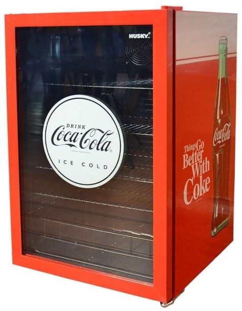 HUSKY 130L Under-Counter Beverage Cooler - Glass Door - Coca Cola - Red 130 L Compact Refrigerator