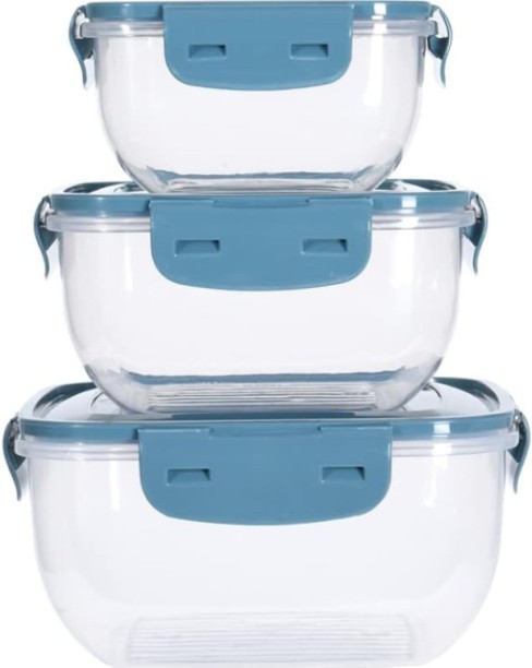 Generic 3pc Reusable Food Storage Containers with Airtight Lids Blue 3 Containers Lunch Box